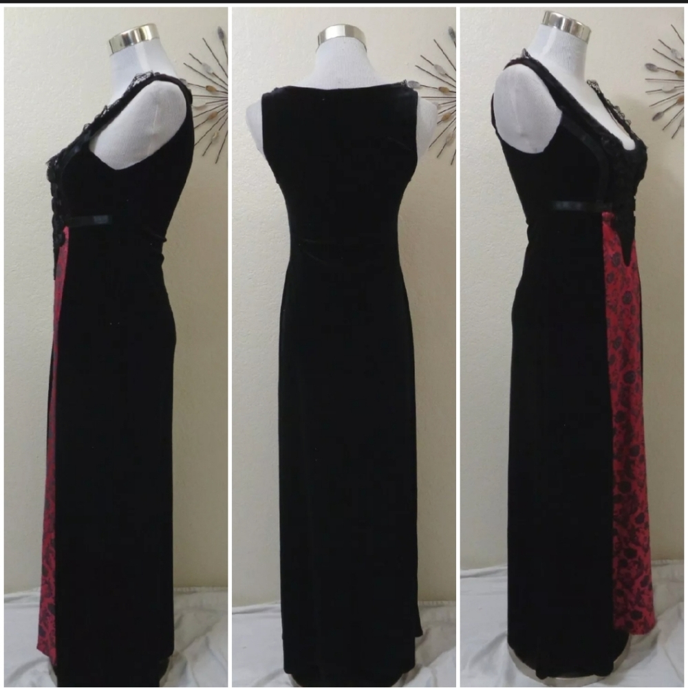 CYKXTEES Vintage Y2K Black Velvet Dress Long Gown size Small - Picture 2 of 3